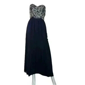 Sean Collection Navy Blue Beaded Top, Long Formal Dress Size 2, Pre-Owned